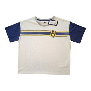 NWT Milwaukee Brewers MLB Boy's Ringer‎ Logo T-Shirt Size Large Baseball Tee